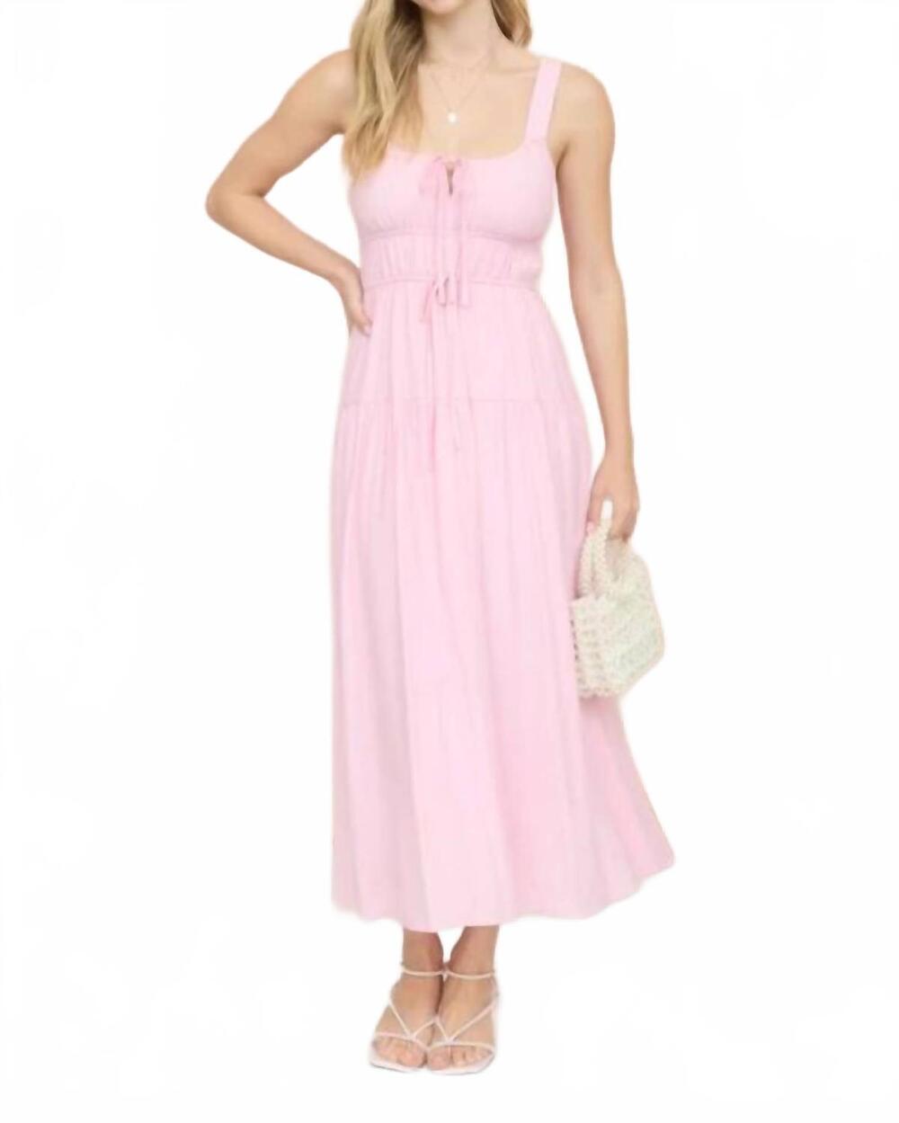 NEW MINE AND E&M front tie keyhole detail sleeveless midi dress in pink